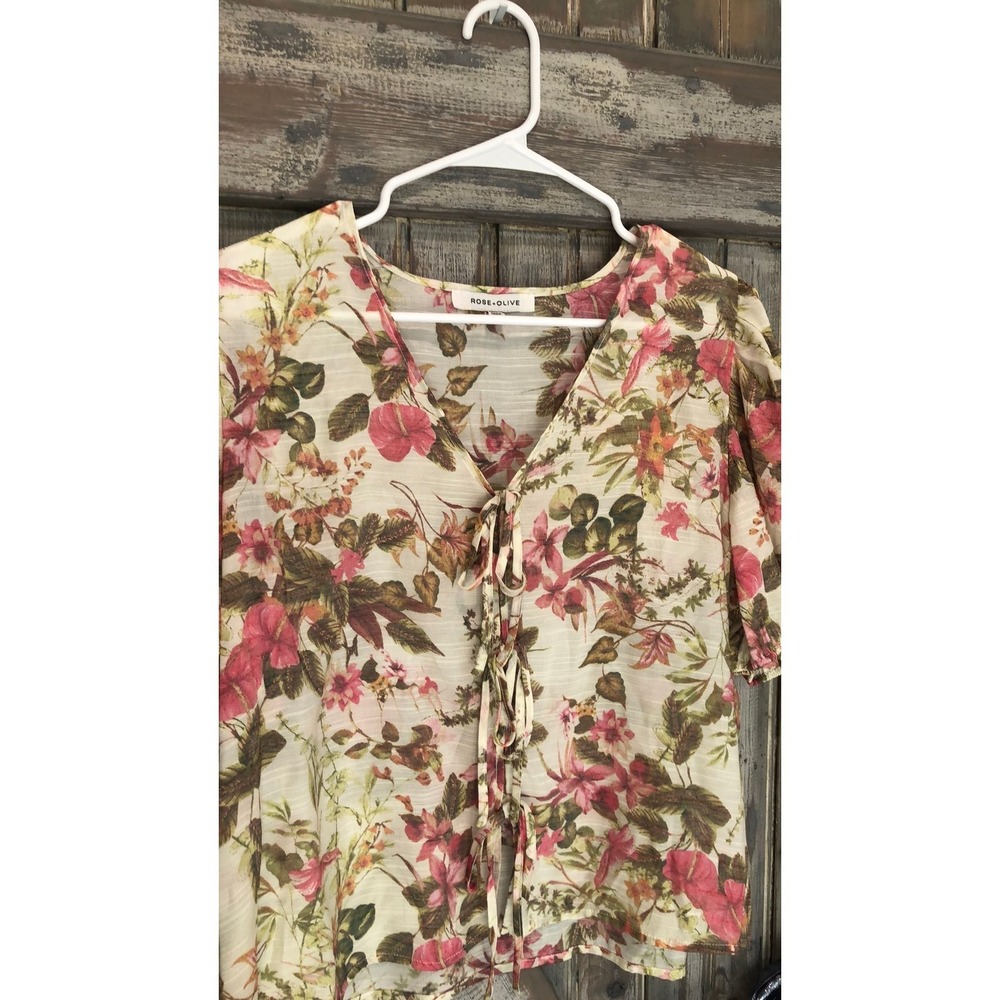 Rose + Olive large floral tie front blouse